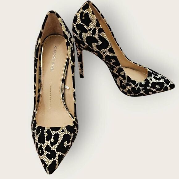 Gianni Bini Leopard Print Black w/Rhinestones Stiletto SZ 9 - Picture 2 of 6